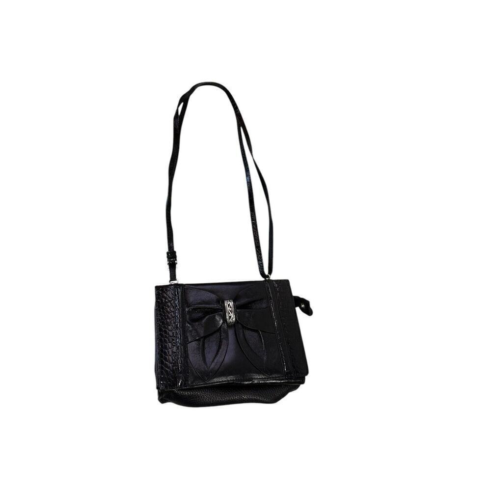 Brighton Black Leather Bow Wallet Crossbody Bag Small Silver Detail
